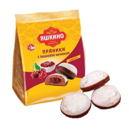 Пряники ЯШКИНО "С вишневой начинкой" мягкие в двойной глазури, 350 г, ЯП906