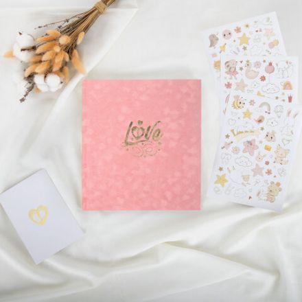 Фотоальбом-анкета детский 23х25 см, 32 листа, стикеры, открытка, конверт, розовый бархат, BRAUBERG, 391419