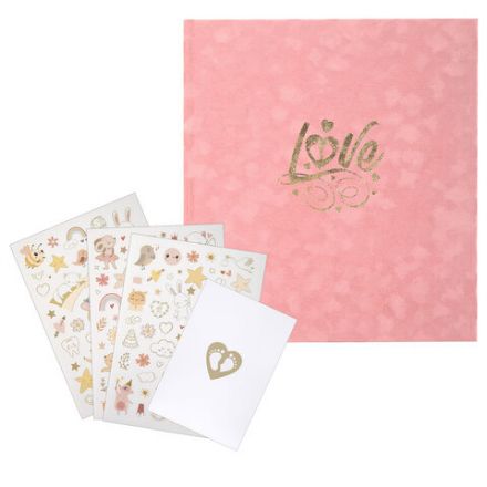 Фотоальбом-анкета детский 23х25 см, 32 листа, стикеры, открытка, конверт, розовый бархат, BRAUBERG, 391419