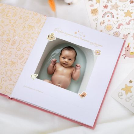 Фотоальбом-анкета детский 23х25 см, 32 листа, стикеры, открытка, конверт, розовый бархат, BRAUBERG, 391419