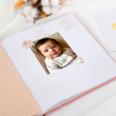 Фотоальбом-анкета детский 23х25 см, 32 листа, стикеры, открытка, конверт, розовый бархат, BRAUBERG, 391419