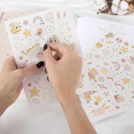 Фотоальбом-анкета детский 23х25 см, 32 листа, стикеры, открытка, конверт, розовый бархат, BRAUBERG, 391419