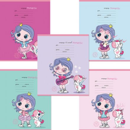 Тетрадь 12 л., ПЗБМ клетка, выборочный лак, "Девочки принцессы" (5 видов), 15762 Тетрадь 12 л., ПЗБМ клетка, выборочный лак, "Девочки принцессы" (5 видов), 15762