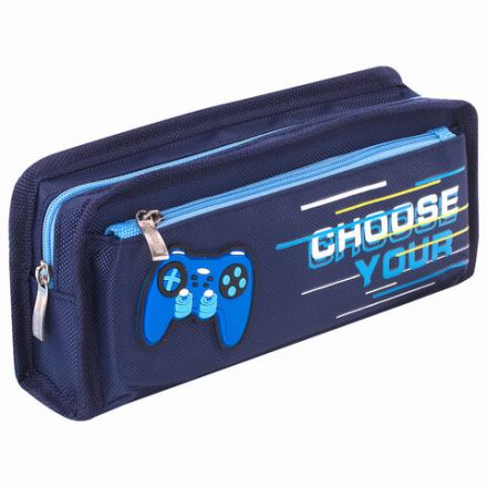 Пенал мягкий ЮНЛАНДИЯ, 2 отделения, полиэстер, "Joystick", синий, 21х6х9 см, 270274