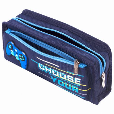 Пенал мягкий ЮНЛАНДИЯ, 2 отделения, полиэстер, "Joystick", синий, 21х6х9 см, 270274