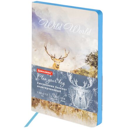 Ежедневник недатированный А5 (138х213 мм), BRAUBERG VISTA, под кожу, гибкий, 136 л., "Wild World", 112027 Ежедневник недатированный А5 (138х213 мм), BRAUBERG VISTA, под кожу, гибкий, 136 л., "Wild World", 112027