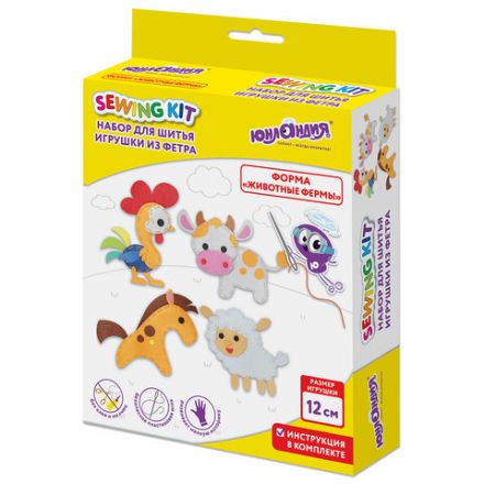 Набор для шитья игрушки из фетра "Животные фермы", 4 игрушки, ЮНЛАНДИЯ, 664736 Набор для шитья игрушки из фетра "Животные фермы", 4 игрушки, ЮНЛАНДИЯ, 664736