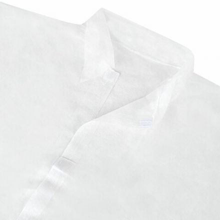 Халат одноразовый белый на липучках КОМПЛЕКТ 10 шт., 4XL, 64-66 размер, 110 см, рукав на резинке, 30 г/м2, ОПТИТРЕЙД