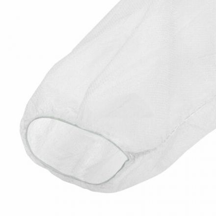 Халат одноразовый белый на липучках КОМПЛЕКТ 10 шт., 4XL, 64-66 размер, 110 см, рукав на резинке, 30 г/м2, ОПТИТРЕЙД