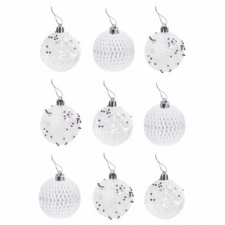 Шары ёлочные 9 шт., 6 см, "Crystal Silence", пластик, цвет: белый/серебристый, ЗОЛОТАЯ СКАЗКА, 591988