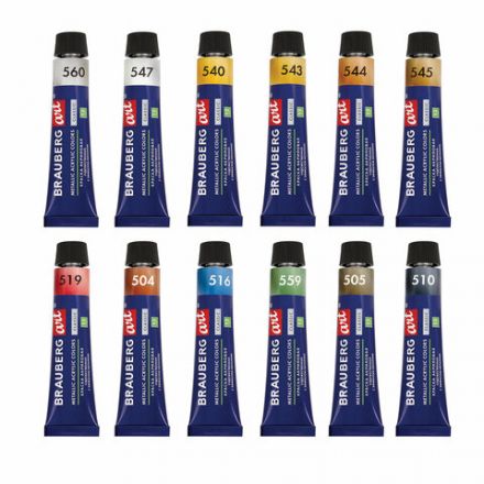 Краски акриловые художественные металлик BRAUBERG ART CLASSIC, НАБОР 12 шт, в тубах 12 мл, 191719 Краски акриловые художественные металлик BRAUBERG ART CLASSIC, НАБОР 12 шт, в тубах 12 мл, 191719