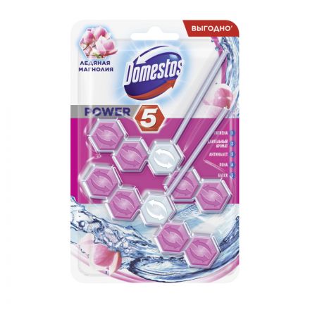 Блок для унитаза Domestos POWER 5 DUO Ледяная магнолия 2х55гр на блистере