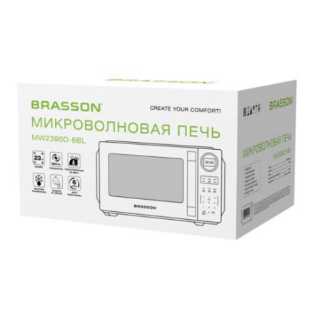 Микроволновая печь BRASSON (БРАССОН) MW2390D-6BL, 23 л, 900 Вт, сенсорное управление, дисплей, таймер, 6 АВТОПРОГРАММ, черная, 454980