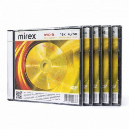Диск DVD-R MIREX, 4,7 ГБ, 16x, Slim Case, КОМПЛЕКТ 5 шт., UL130003A1F Диск DVD-R MIREX, 4,7 ГБ, 16x, Slim Case, КОМПЛЕКТ 5 шт., UL130003A1F