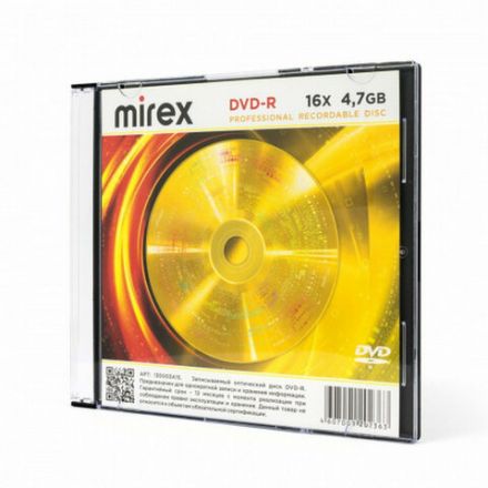 Диск DVD-R MIREX, 4,7 ГБ, 16x, Slim Case, КОМПЛЕКТ 5 шт., UL130003A1F Диск DVD-R MIREX, 4,7 ГБ, 16x, Slim Case, КОМПЛЕКТ 5 шт., UL130003A1F