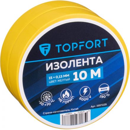 Изолента TOPFORT 15мм х 10м х 0,13мм желтый Изолента TOPFORT 15мм х 10м х 0,13мм желтый