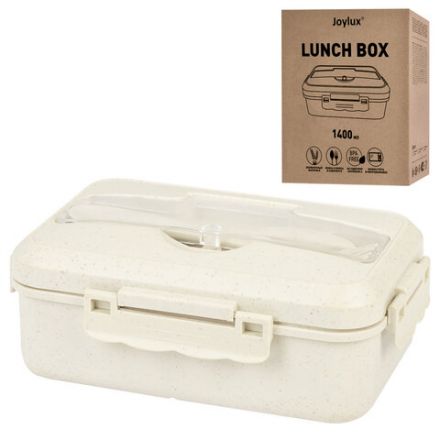 Ланч-бокс контейнер, 1 секция, 3 отделения, 1,4 л, ложка, вилка, 8х21х14 см, бежевый, JOYLUX (ДЖОЙЛЮКС) ECO, 609346 Ланч-бокс контейнер, 1 секция, 3 отделения, 1,4 л, ложка, вилка, 8х21х14 см, бежевый, JOYLUX (ДЖОЙЛЮКС) ECO, 609346