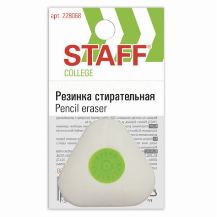 Ластик STAFF "College" PE-068, 35х35х10 мм, треугольный, салатовый пластиковый держатель, 228068 Ластик STAFF "College" PE-068, 35х35х10 мм, треугольный, салатовый пластиковый держатель, 228068