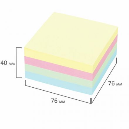 Блок самоклеящийся (стикеры) STAFF PROFIT ПАСТЕЛЬНЫЙ, 76х76 мм, 400 листов, 4 цвета, 129352