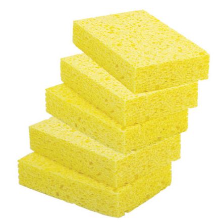 Губки для посуды 110х70х20 мм, ЦЕЛЛЮЛОЗНЫЕ, КОМПЛЕКТ 5 штук, желтые, LAIMA, 700259