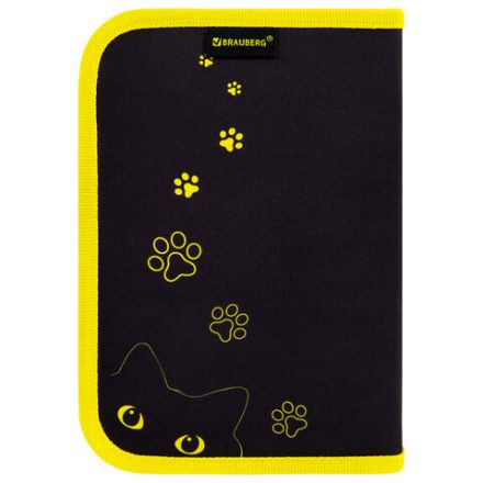 Пенал BRAUBERG с наполнением, 1 отделение, 1 откидная планка, 24 предмета, 21х14 см, "Dark cat", 272351