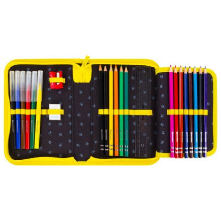 Пенал BRAUBERG с наполнением, 1 отделение, 1 откидная планка, 24 предмета, 21х14 см, "Dark cat", 272351