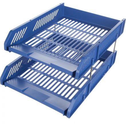 Лоток горизонтальный для бумаг Deli E9208  2 штуки, металл.стерж синий