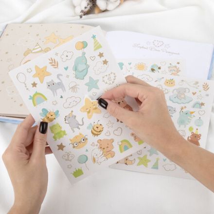 Фотоальбом-анкета детский 23х25 см, 32 листа, стикеры, открытка, конверт, голубой бархат, BRAUBERG, 391420