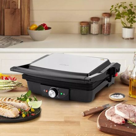 Электрогриль KITFORT KT-1656, 2000 Вт, фиксированные панели, регулировка температуры, серебристый