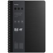 Бизнес-тетрадь А4+, 80л., Berlingo "Steel&Style", клетка, на гребне, 80г/м2, пластик. (полифом) обложка, линейка-закладка, черная