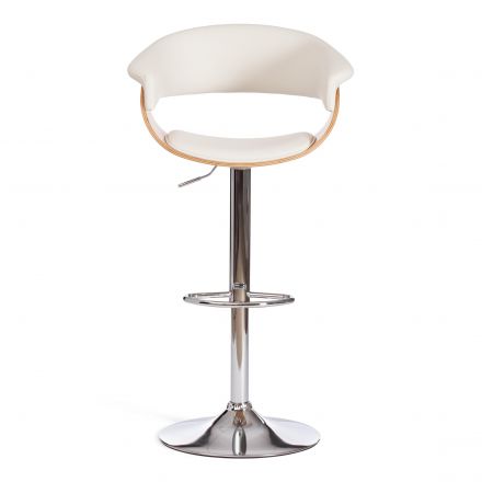 Барный стул VIMTA (mod.4021S) металл/дерево/экокожа, 60х51х91,5-112,5 см, высота сиденья 61,5-82,5 см, белый/натуральный/хром