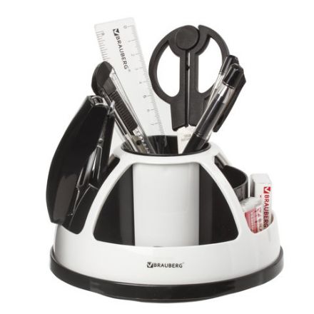 Канцелярский набор BRAUBERG "ULTRA", 10 предметов, вращающаяся конструкция, черно-белый, 236954