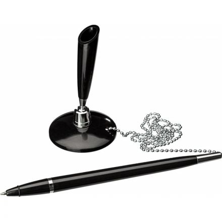 Ручка шариковая на черной подставке Beifa синяя на липучке с цепочкой (толщина линии 0.5 мм) Ручка шариковая на черной подставке Beifa синяя на липучке с цепочкой (толщина линии 0.5 мм)