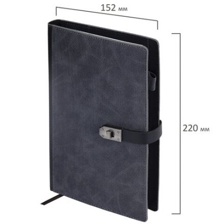 Ежедневник недатированный А5 152х220 мм BRAUBERG "Sirius", под кожу, застежка 160 л., черный, 116213