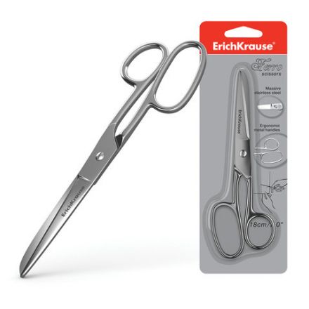 Ножницы ERICH KRAUSE "Ferro", 180 мм, серебристые, в картонной упаковке с европодвесом, 14852 Ножницы ERICH KRAUSE "Ferro", 180 мм, серебристые, в картонной упаковке с европодвесом, 14852
