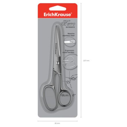 Ножницы ERICH KRAUSE "Ferro", 180 мм, серебристые, в картонной упаковке с европодвесом, 14852 Ножницы ERICH KRAUSE "Ferro", 180 мм, серебристые, в картонной упаковке с европодвесом, 14852