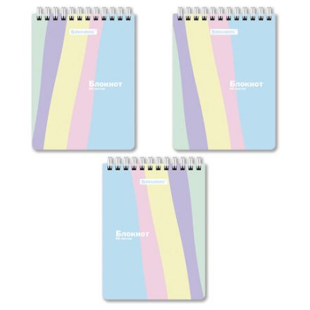 Блокнот МАЛЫЙ ФОРМАТ А6 108х145 мм, 60 л., гребень, картон, клетка, кросс-серия "PASTEL", BRAUBERG, 117033