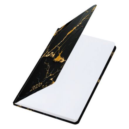 Ежедневник датированный 2026 с резинкой 145х203 мм, А5, BRAUBERG, твердый, фольга, "Черный мрамор", 117338