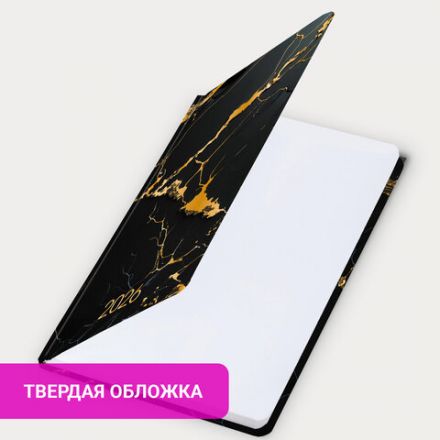 Ежедневник датированный 2026 с резинкой 145х203 мм, А5, BRAUBERG, твердый, фольга, "Черный мрамор", 117338