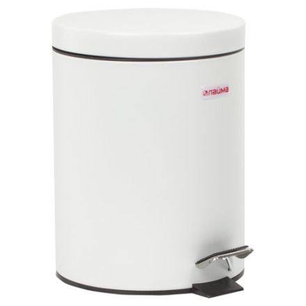 Ведро мусорное с педалью 5 литров "Classic", БЕЛОЕ ГЛЯНЦЕВОЕ, металлическое, со съемным внутренним ведром, LAIMA, 604947