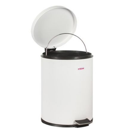 Ведро мусорное с педалью 5 литров "Classic", БЕЛОЕ ГЛЯНЦЕВОЕ, металлическое, со съемным внутренним ведром, LAIMA, 604947