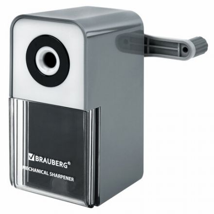 Точилка механическая BRAUBERG CLASSIC, для чернографитных и цветных карандашей, корпус светло-серый, 272002