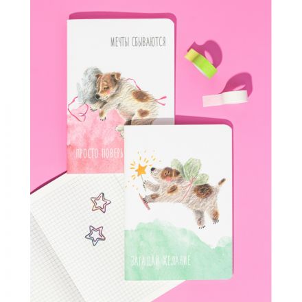 Тетрадь общая №1 School Песик А5 40л клетка, сшивка, уп(2шт)блок 70 г/кв.м