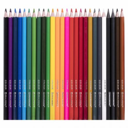 Карандаши цветные BRAUBERG PREMIUM 24 цвета + 2 чернографитных карандаша, трехгранные, грифель 3 мм, 181937