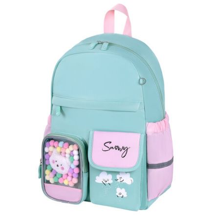 Рюкзак BRAUBERG PASTEL с термонашивками в комплекте, "Funny clouds", мятный, 40х29х14 см, 271421