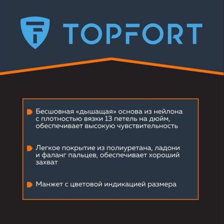 Перчатки защитные TopFort НПУ01 нейлон с ПУ покрытием р.9