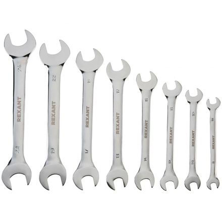 Набор ключей рожковых 8 шт 8-24мм, CrV, зеркальн. хромир. REXANT 12-5844