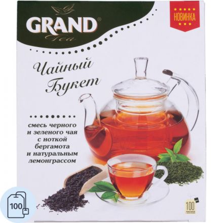 Чай Grand Чайный букет черный с зеленым, 100пак/уп