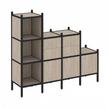 Loft Прямой стеллаж наборный VR.L-17 Дуб аттик/Чёрный металл 1278*446*1458