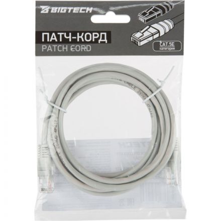 Патч-корд BigTech OPCC003 UTP CCA кат.5e/2м/литой/многожильный (серый)